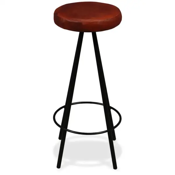 Tööstusliku stiiliga baarikomplekt, 5 osa, India roosipuidust baarilaud 120 x 60 x 107 cm ja nahast baaripukid – 12