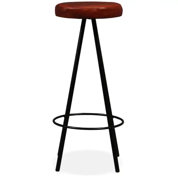 Tööstusliku stiiliga baarikomplekt, 5 osa, India roosipuidust baarilaud 120 x 60 x 107 cm ja nahast baaripukid – 13