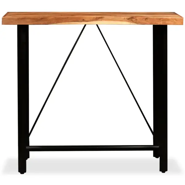 Tööstusliku stiiliga baarikomplekt, 5 osa, India roosipuidust baarilaud 120 x 60 x 107 cm ja nahast baaripukid – 3