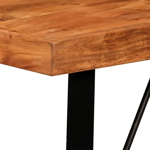 Tööstusliku stiiliga baarikomplekt, 5 osa, India roosipuidust baarilaud 120 x 60 x 107 cm ja nahast baaripukid – 4
