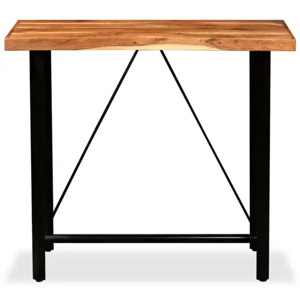 Tööstusliku stiiliga baarikomplekt, 5 osa, India roosipuidust baarilaud 120 x 60 x 107 cm ja nahast baaripukid – 6