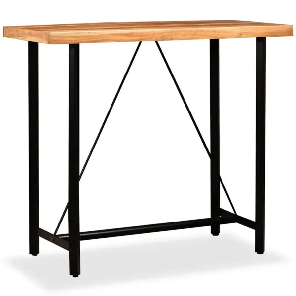 Tööstusliku stiiliga baarikomplekt, 5 osa, India roosipuidust baarilaud 120 x 60 x 107 cm ja nahast baaripukid – 7