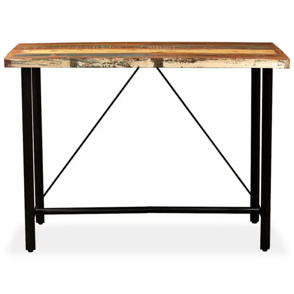 Tööstusliku stiiliga baarikomplekt, 7 osa, taaskasutatud puit ja ehtne nahk, pruun/must, baarilaud 150 x 70 x 107 cm – 3