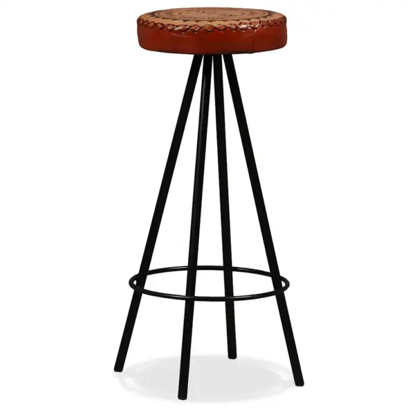 Tööstusliku stiiliga baarikomplekt, 7 osa, taaskasutatud puit ja ehtne nahk, pruun/must, baarilaud 150 x 70 x 107 cm – 10