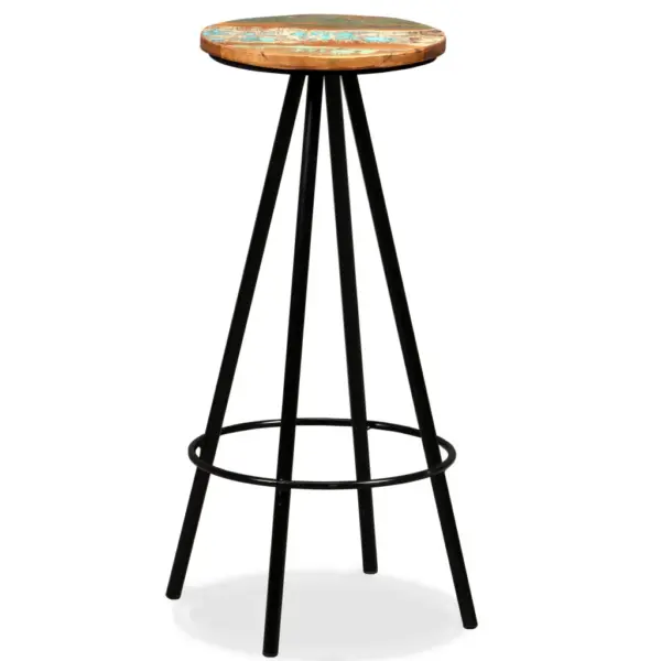 Tööstusliku stiiliga baarikomplekt taaskasutatud puidust ja terasest raamiga, 3-osaline, laud 60 x 60 x 107 cm, baaripukid 30 x 76 cm – 5