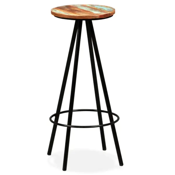 Tööstusliku stiiliga baarikomplekt taaskasutatud puidust ja terasest raamiga, 3-osaline, laud 60 x 60 x 107 cm, baaripukid 30 x 76 cm – 7