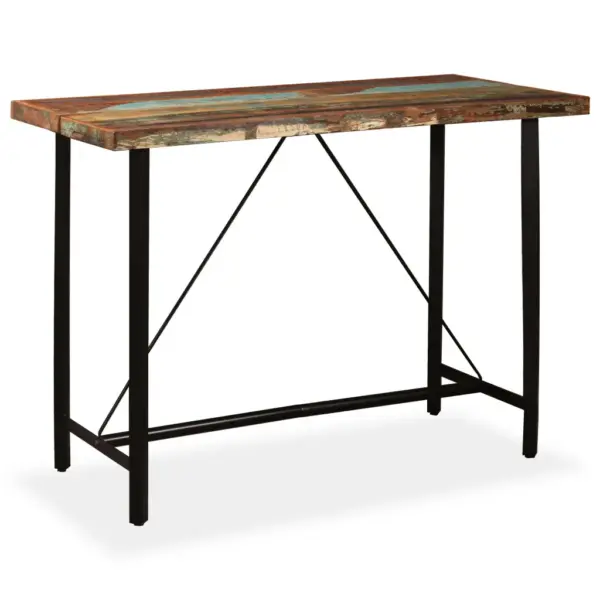 Tööstusliku stiiliga baarikomplekt, 7 osa, taaskasutatud puit ja teras, pruun, laud 150 x 70 x 107 cm – 2