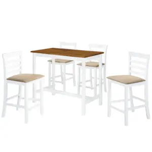 5-osaline baarilaua ja baaritoolide komplekt, pruun-valge, laud 108 x 60 x 91 cm