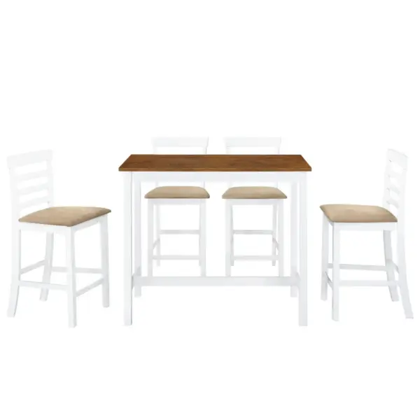 5-osaline baarilaua ja baaritoolide komplekt, pruun-valge, laud 108 x 60 x 91 cm – 2