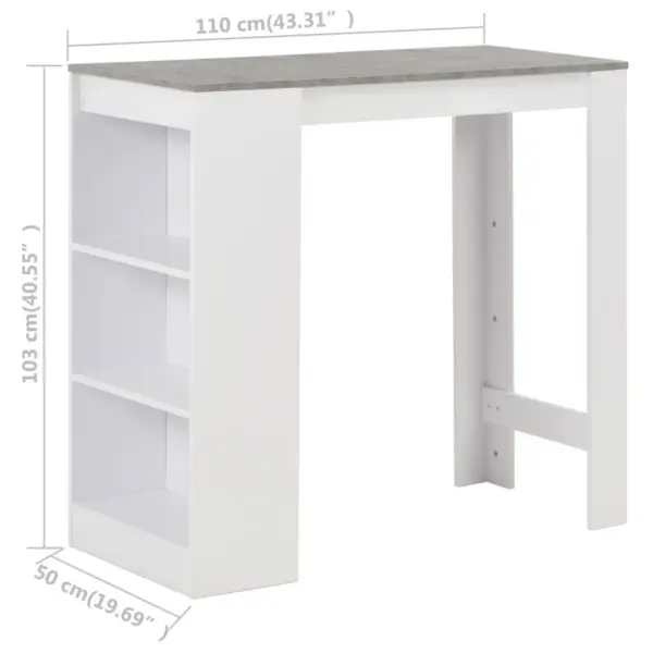 Baarilaud kolmekorruselise riiuliga, valge/betoon, 110 x 50 x 103 cm – 6