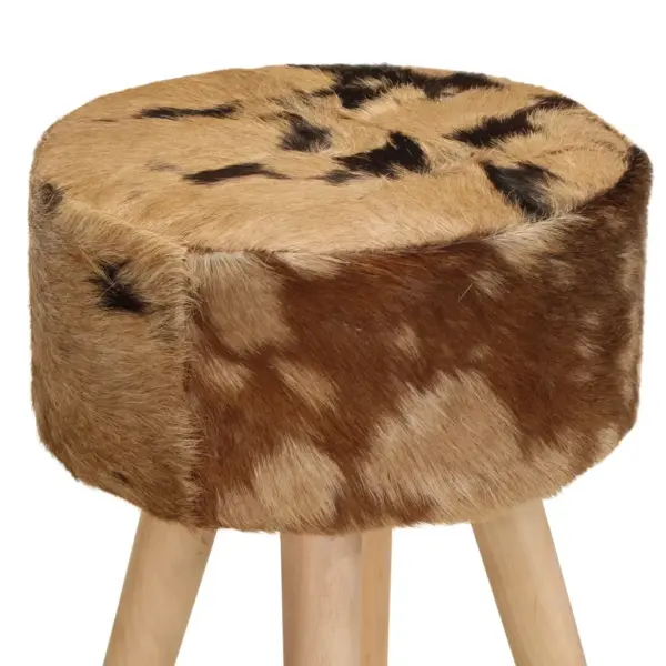 Baaripukid jalatoega 2 tk, karvasest kitse­nahast istmega, töötlemata mangopuit, pruun, 75 cm – 3