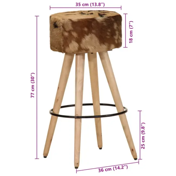 Baaripukid jalatoega 2 tk, karvasest kitse­nahast istmega, töötlemata mangopuit, pruun, 75 cm – 7