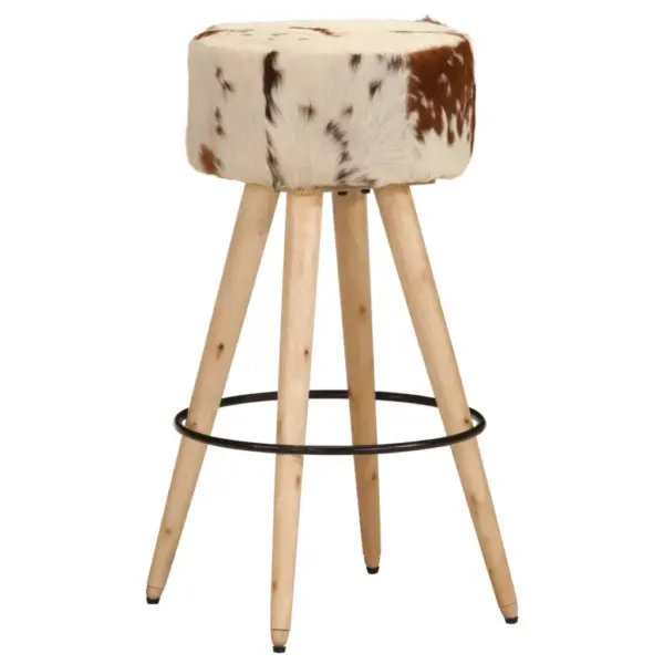Baaripukid jalatoega 2 tk, karvasest kitse­nahast istmega, töötlemata mangopuit, pruun, 75 cm – 8