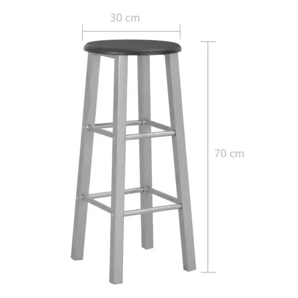 Baaripukid terasraamiga, 2 tk, must ja hõbedane, MDFist iste, 70 cm – 6