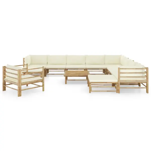 12-osaline bambusest modulaarne aiamööbli komplekt kreemjasvalgete patjadega – 2