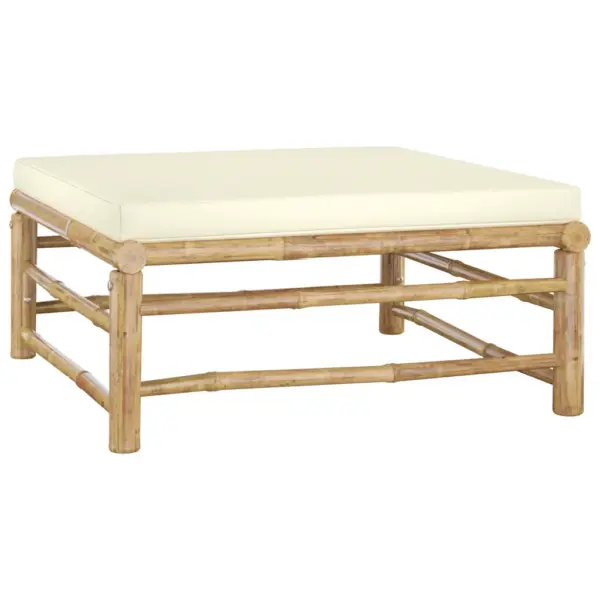 4-osaline bambusest aiamööbli komplekt kreemjasvalgete patjadega – 7