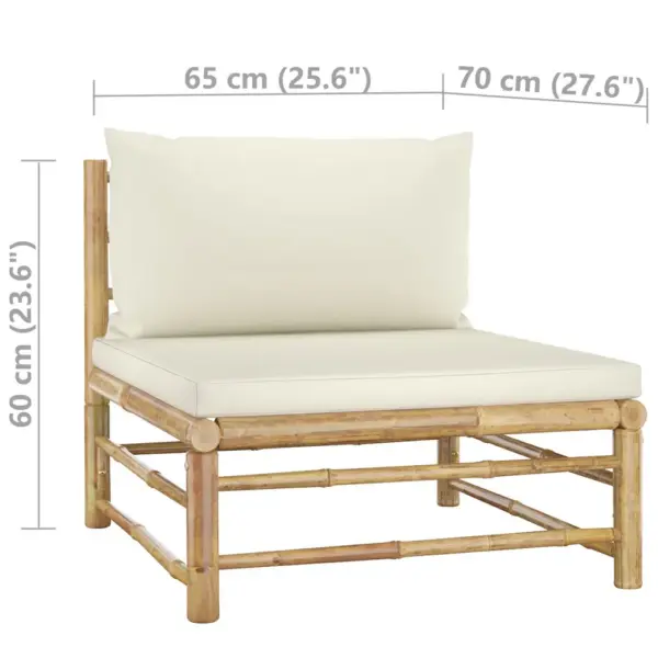6-osaline bambusest aiamööbli komplekt kreemjasvalgete patjadega, modulaarne nurgadiivanikomplekt – 12