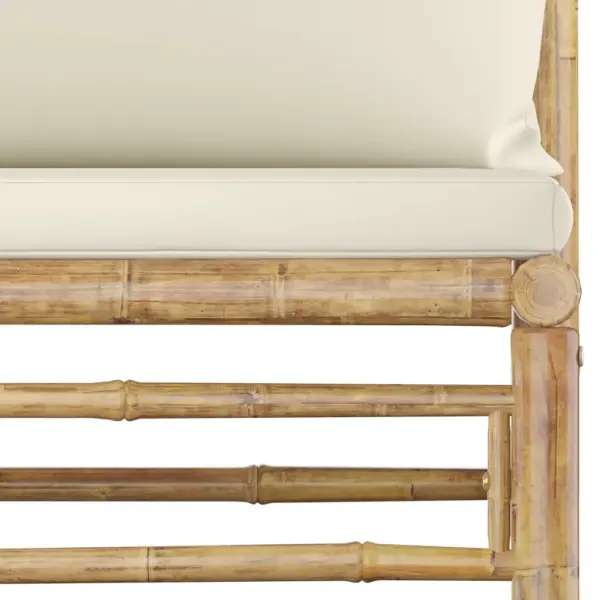 6-osaline bambusest aiamööbli komplekt kreemjasvalgete patjadega, modulaarne nurgadiivanikomplekt – 6