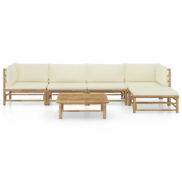 6-osaline bambusest aiamööbli komplekt kreemjasvalgete patjadega, modulaarne – 3