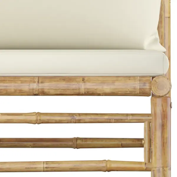 6-osaline bambusest aiamööbli komplekt kreemjasvalgete patjadega, modulaarne – 7