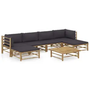 7-osaline bambusest aiamööbli komplekt tumehallide patjadega, modulaarne