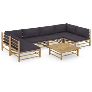 7-osaline bambusest aiamööbli komplekt tumehallide patjadega, modulaarne