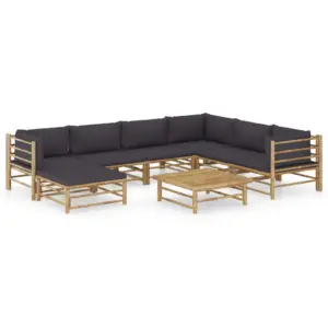 8-osaline bambusest aiamööbli komplekt tumehallide patjadega, modulaarne