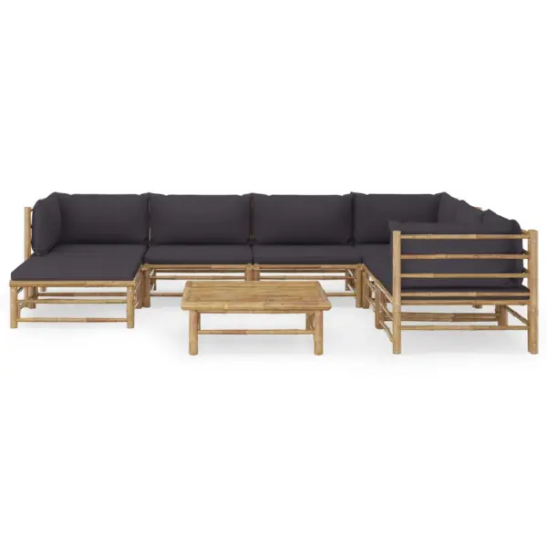 8-osaline bambusest aiamööbli komplekt tumehallide patjadega, modulaarne – 2