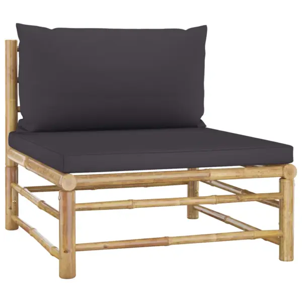 8-osaline bambusest aiamööbli komplekt tumehallide patjadega, modulaarne – 7
