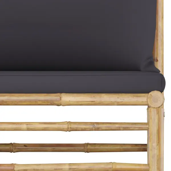 8-osaline bambusest aiamööbli komplekt tumehallide patjadega, modulaarne – 8