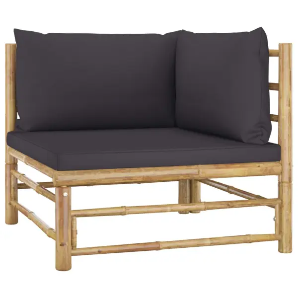 12-osaline bambusest aiamööbli komplekt tumehallide patjadega – 5