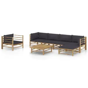 7-osaline bambusest aiamööbli komplekt tumehallide patjadega, modulaarne