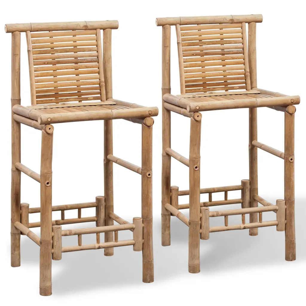 Bambusest baaritoolid seljatoega, 2 tk, pruun, 53 x 45 x 102 cm