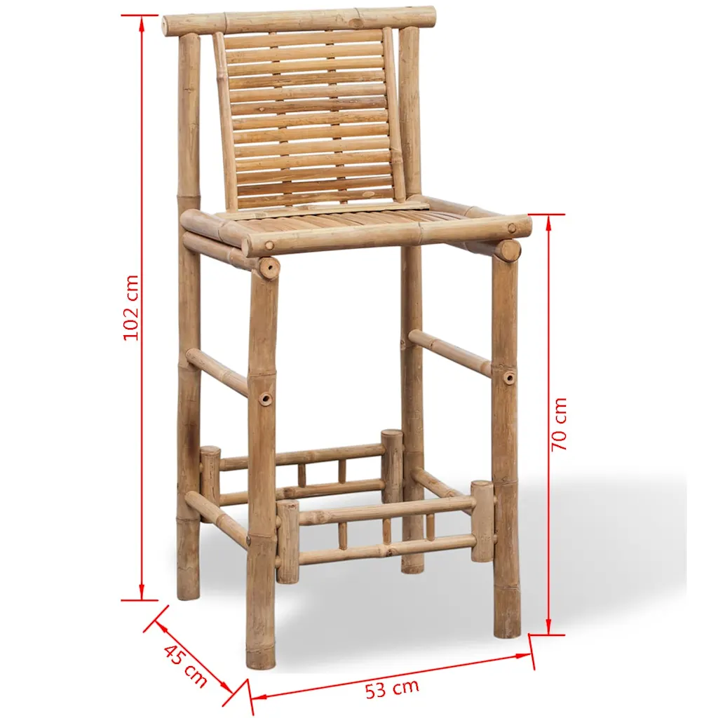 Bambusest baaritoolid seljatoega, 2 tk, pruun, 53 x 45 x 102 cm