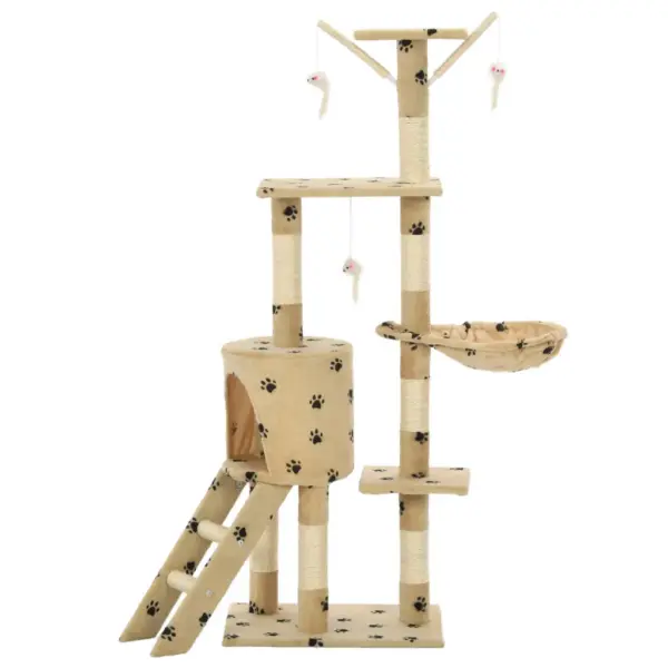 Beež kassimaja kraapimispuuga, käpajälgedega, 138 cm – 3