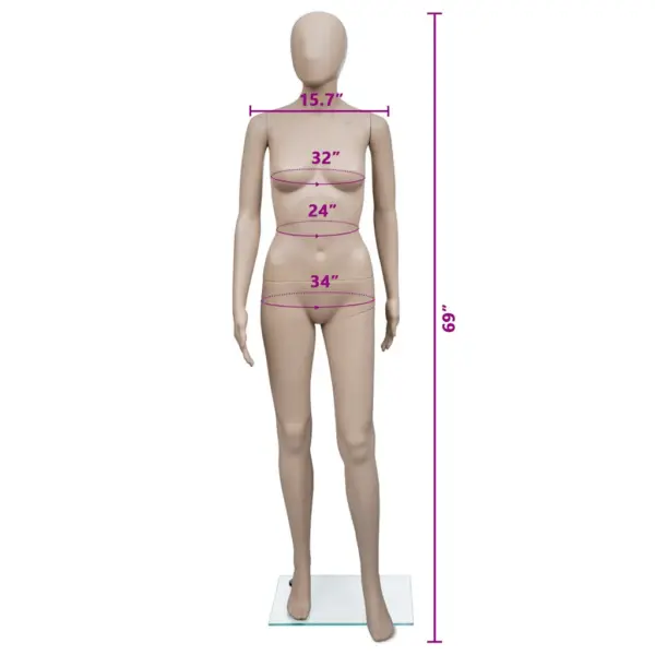Beež naismannekeen ümmarguse peaga, klaasist alusega, 175 cm – 7