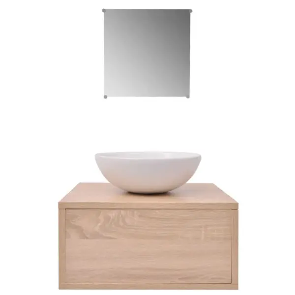 Kolmeosaline vannitoamööbli ja keraamilise valamu komplekt, beež, seinale kinnitatav valamukapp 40 x 34 x 20 cm – 3