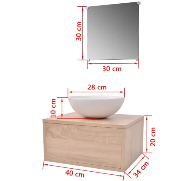 Kolmeosaline vannitoamööbli ja keraamilise valamu komplekt, beež, seinale kinnitatav valamukapp 40 x 34 x 20 cm – 8