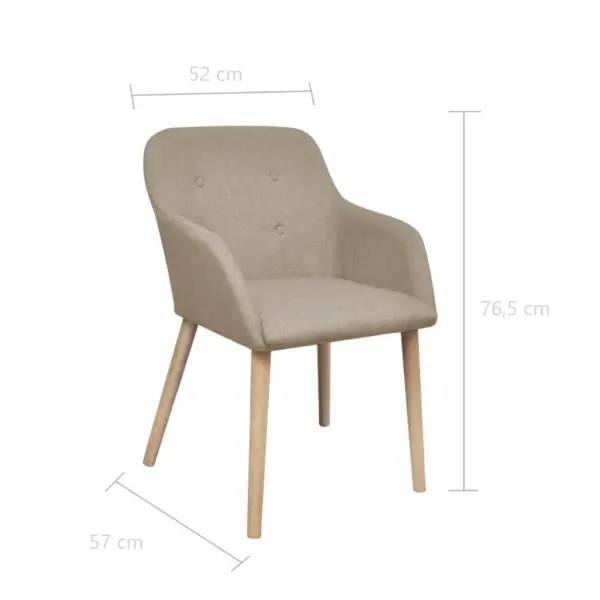 Beežid käetugedega söögitoolid, 2 tk, polüesterkangas ja tammepuidust jalad, 52 x 57 x 76,5 cm – 6