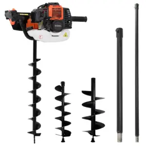 Bensiinimootoriga pinnasepuurikomplekt, 52 cm3, 2,2 kW, 3 teraspuuri ja 2 pikendust, oranž