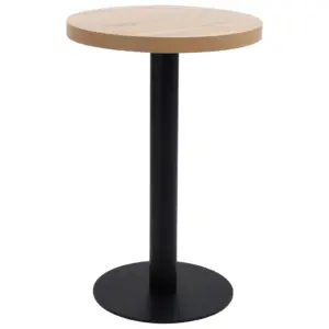 Ümmargune bistroolaud helepruuni MDF lauaplaadi ja musta terasjalaga, 50 x 75 cm