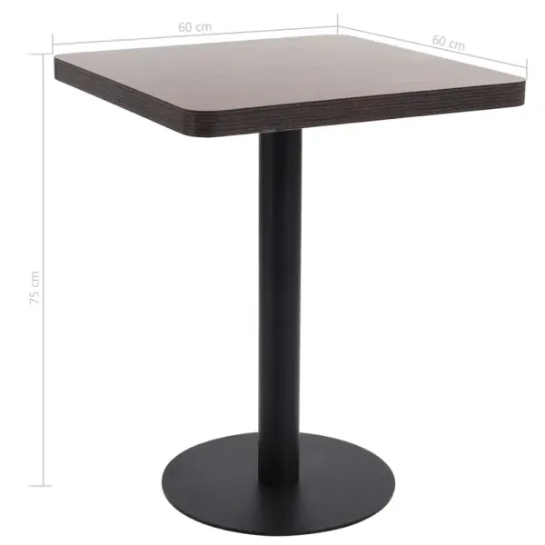 Bistroolaud tumepruun MDF lauaplaat ja must terasjalg 60 x 60 x 75 cm – 6