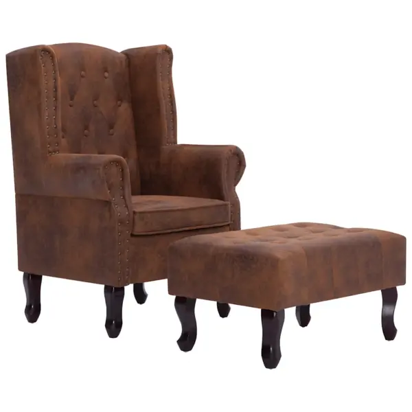 Chesterfield tugitool jalatoega, pruun kunstseemisnahk, komplekt – 2