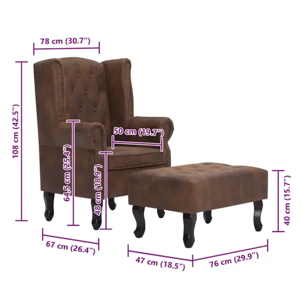 Chesterfield tugitool jalatoega, pruun kunstseemisnahk, komplekt – 7