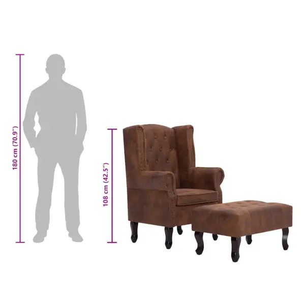 Chesterfield tugitool jalatoega, pruun kunstseemisnahk, komplekt – 8