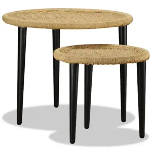 Käsitööna valminud džuutkohvilaudade komplekt, 2 tk, beež, terasraamiga, 59 ja 40 cm