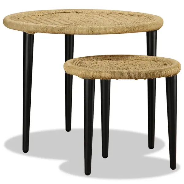 Käsitööna valminud džuutkohvilaudade komplekt, 2 tk, beež, terasraamiga, 59 ja 40 cm – 2