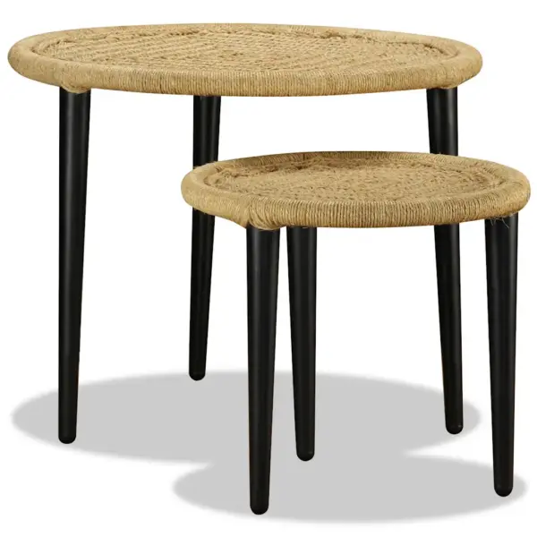 Käsitööna valminud džuutkohvilaudade komplekt, 2 tk, beež, terasraamiga, 59 ja 40 cm – 3