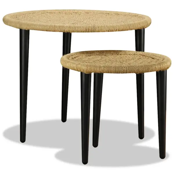 Käsitööna valminud džuutkohvilaudade komplekt, 2 tk, beež, terasraamiga, 59 ja 40 cm – 4