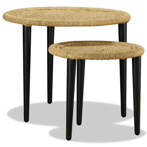 Käsitööna valminud džuutkohvilaudade komplekt, 2 tk, beež, terasraamiga, 59 ja 40 cm – 5